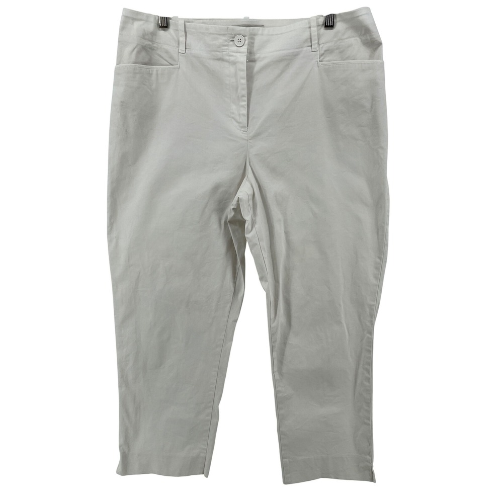 Talbots Crop Pants Womens 14 White Cotton Stretch Straight Leg Casual Coastal